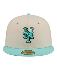 New Era Men's Light Beige/Turquoise York Mets Two-Tone Color Pack 59FIFTY Fitted Hat