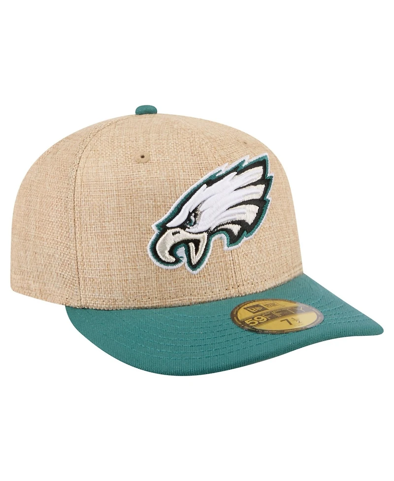 New Era Men's Natural/Midnight Green Philadelphia Eagles Pre-Curved Twine 59FIFTY Fitted Hat