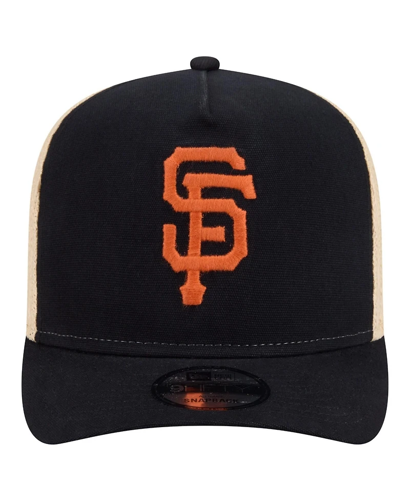 New Era Men's Black/Natural San Francisco Giants Grained 9FIFTY A-Frame Trucker Adjustable Hat