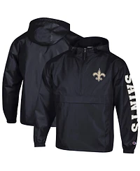 Champion Men's Black New Orleans Saints Packable Hooded Windbreaker Half-Zip Jacket