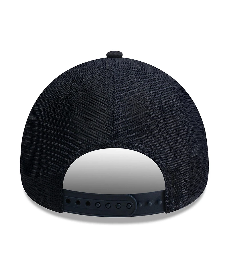 New Era Men's Navy Seattle Mariners Side Script 9FORTY A-Frame Trucker Adjustable Hat