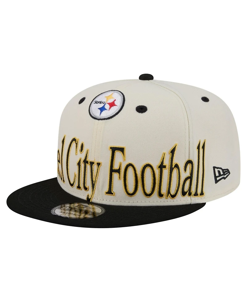 New Era Men's Cream Pittsburgh Steelers Oversized Slogan 9FIFTY Snapback Hat