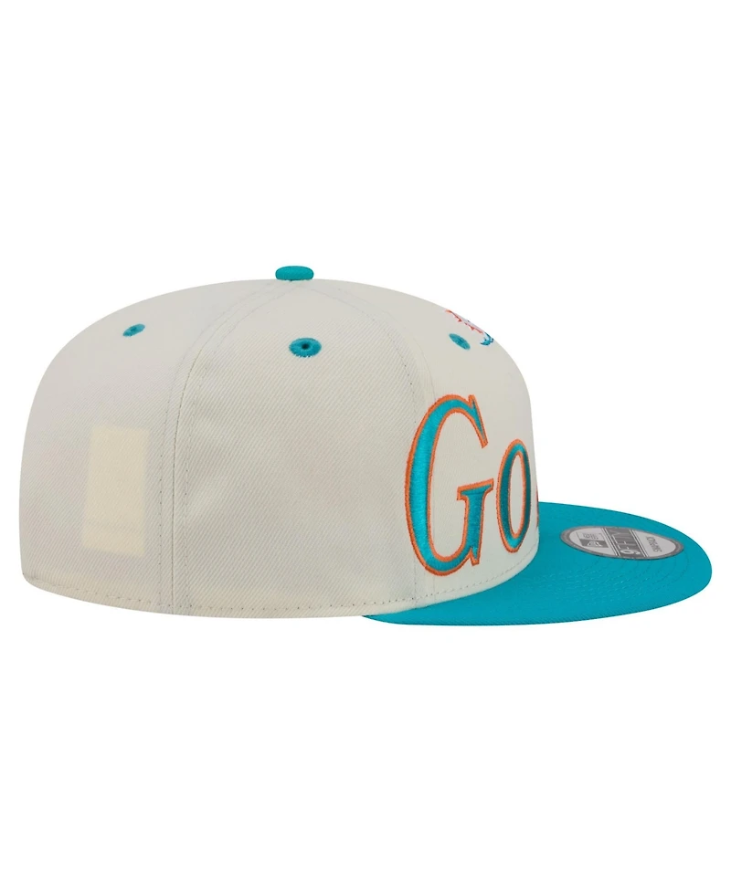 New Era Men's Cream Miami Dolphins Oversized Slogan 9FIFTY Snapback Hat