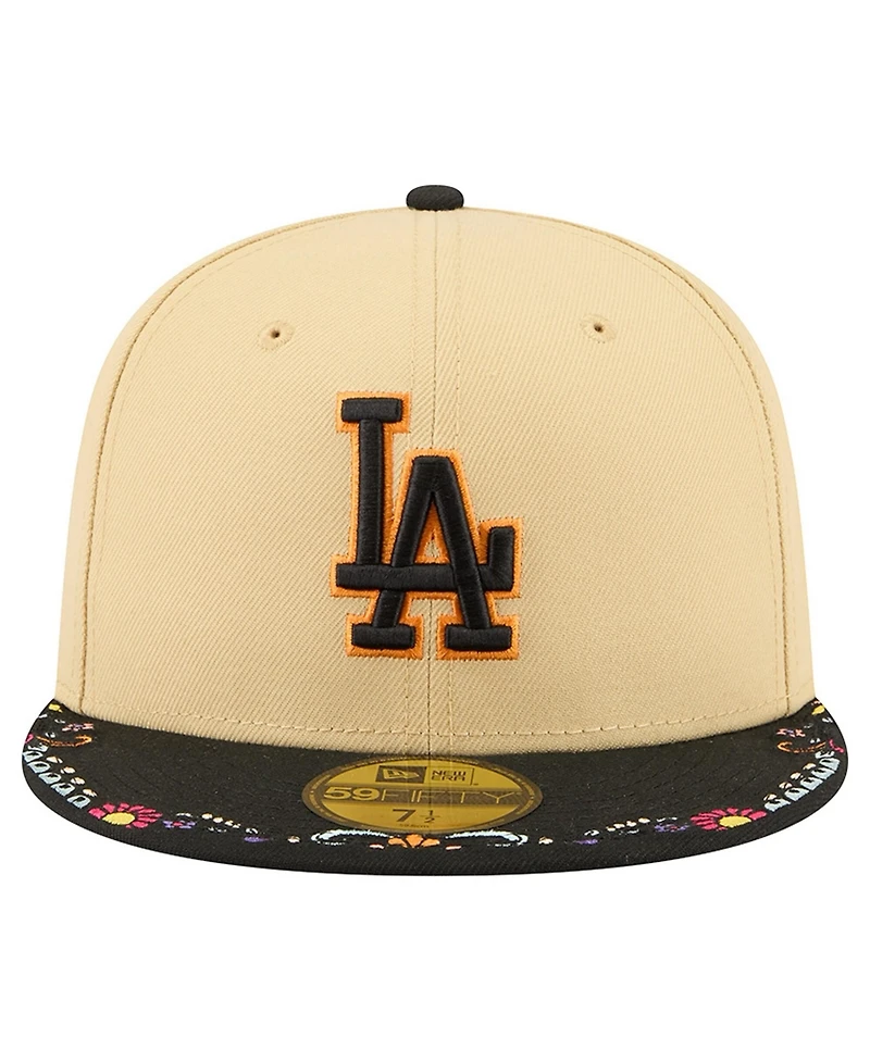 New Era Men's Light Beige Los Angeles Dodgers Two-Tone Embroidered Visor 59FIFTY Fitted Hat