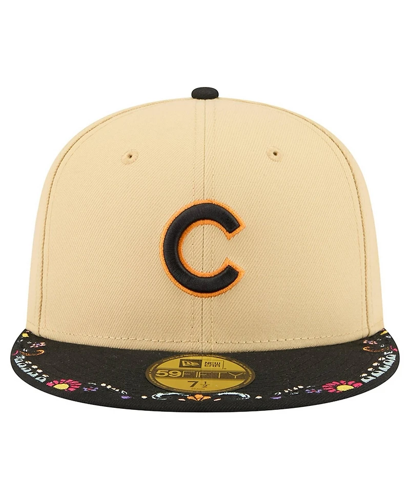 New Era Men's Light Beige Chicago Cubs Two-Tone Embroidered Visor 59FIFTY Fitted Hat