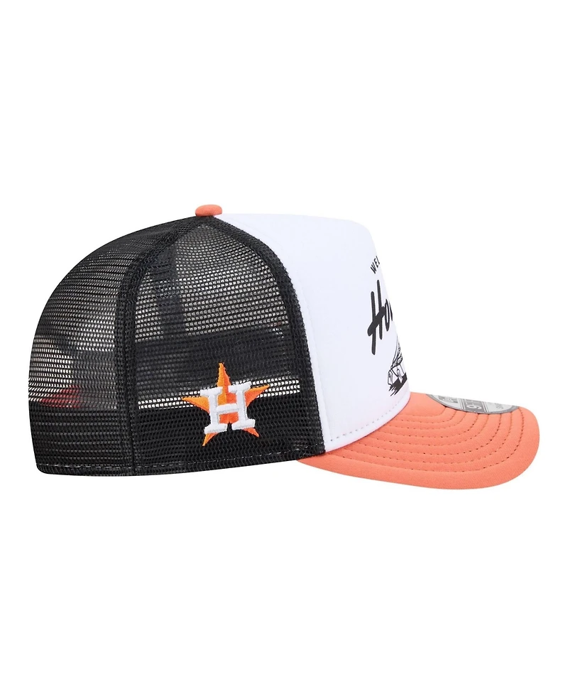 New Era Men's White/Orange Houston Astros Foodie A-Frame 9FIFTY Trucker Snapback Hat