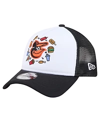 New Era Big Boys and Girls White/Black Baltimore Orioles Food A-Frame 9FORTY Trucker Adjustable Hat