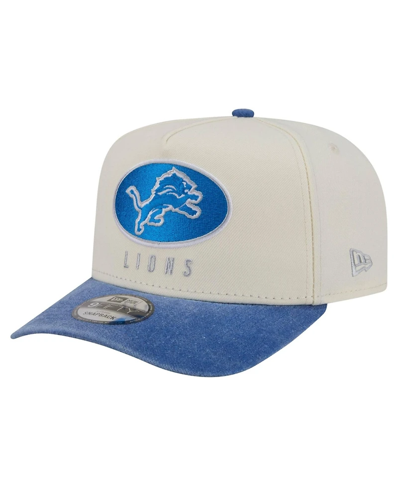 New Era Men's Cream/Blue Detroit Lions Washed A-Frame 9FIFTY Snapback Hat