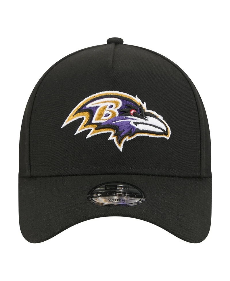 New Era Big Boys and Girls Black Baltimore Ravens 9FORTY A-Frame Adjustable Hat
