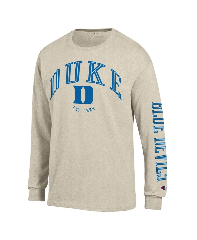 Champion Men's Heather Oatmeal Duke Blue Devils Neutral Arch Long-Sleeve T-Shirt