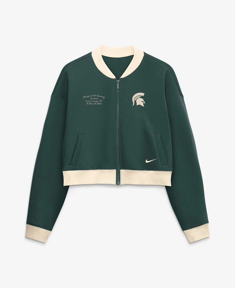 Nike Women's Michigan State Spartans Oversized Cropped Full-Zip Bomber Jacket