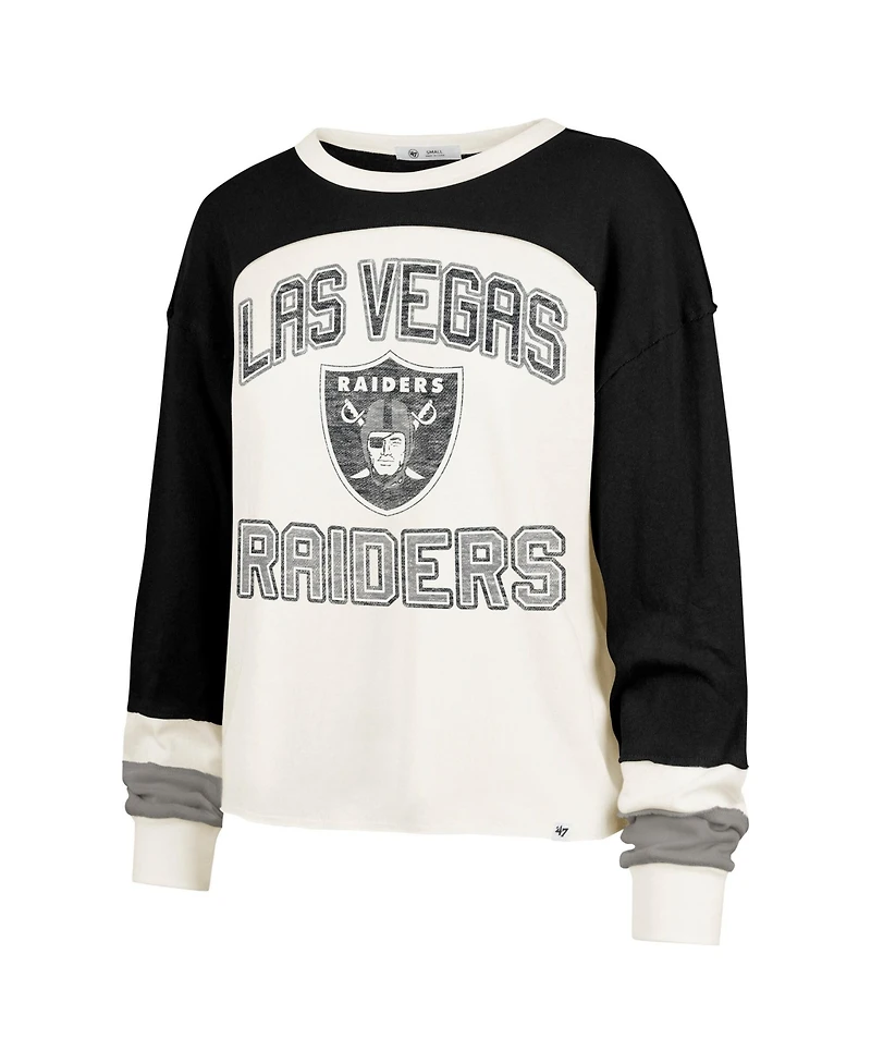 '47 Brand Women's Las Vegas Raiders Double Header Curve Distressed Raglan Long-Sleeve Crop Top