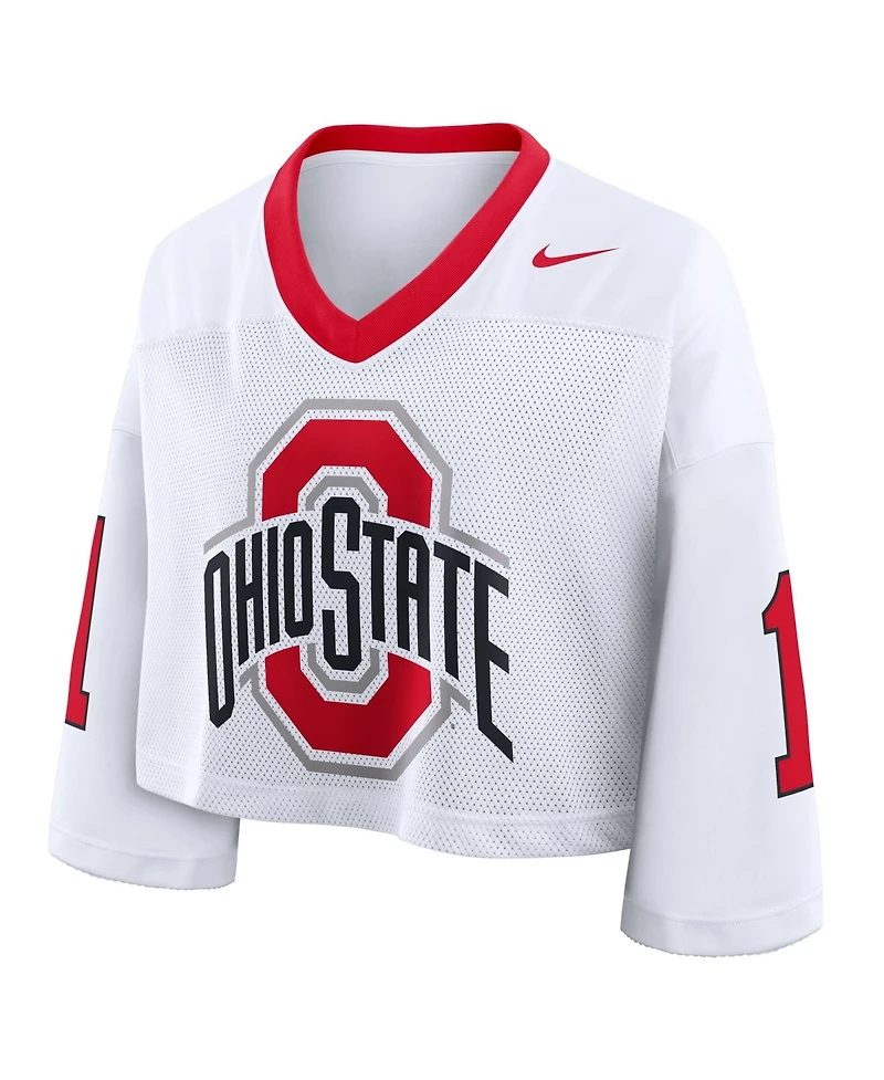 Nike Women's White Ohio State Buckeyes Oversized Logo Cropped Fashion Jersey