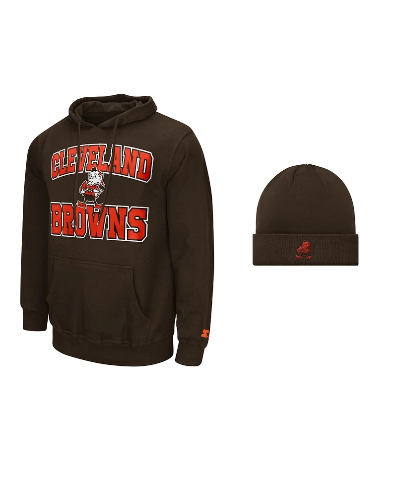 Starter Men's Brown Cleveland Browns Hoodie and Cuffed Knit Hat Combo Pack