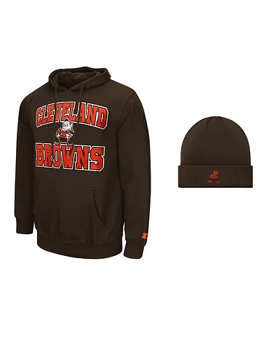 Starter Men's Brown Cleveland Browns Hoodie and Cuffed Knit Hat Combo Pack