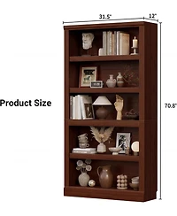 Aheaplus 71" Tall Wood 5-Tier Bookcase with Adjustable Shelves and Open Storage