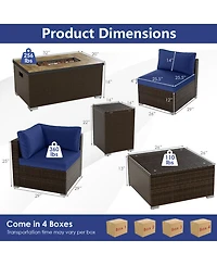 Gouun 7 Piece Outdoor Furniture Set with 32 in Propane Fire Pit Table, Tank Cover and Pe Wicker Sofas