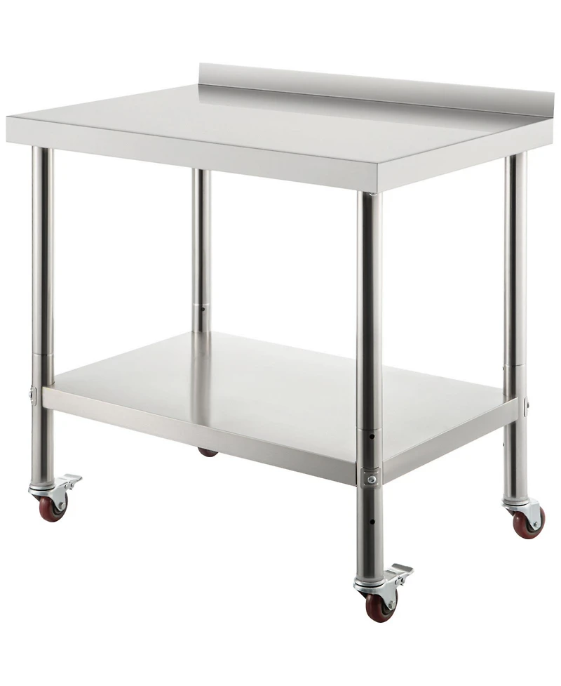 Hongge Rolling Stainless Steel Prep Table with Adjustable Undershelf