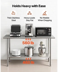 Hongge 48 in Stainless Steel Food Prep Table with Utility Hooks