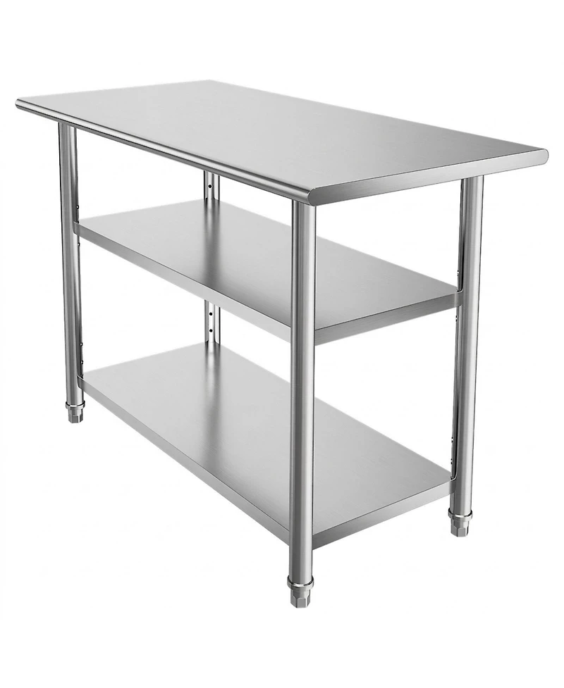 Hongge Three Tier Stainless Steel Utility Work Table 24 x 48 in with 5 Hooks for Kitchen and Garage