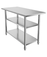 Hongge Three Tier Stainless Steel Utility Work Table 24 x 48 in with 5 Hooks for Kitchen and Garage