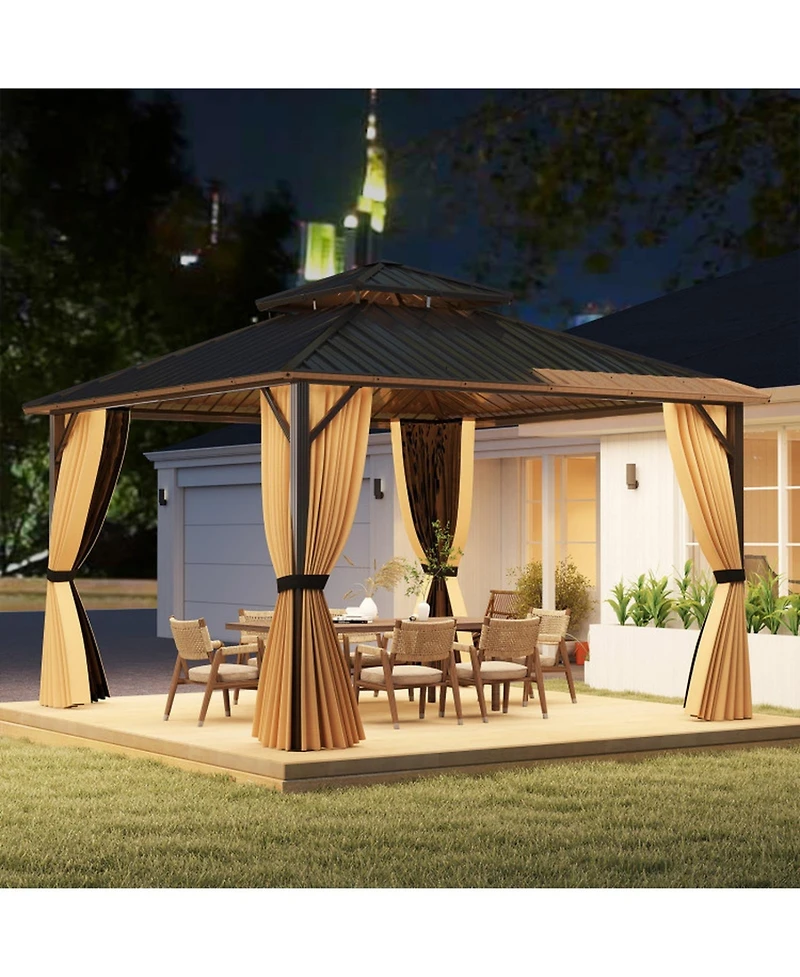 Gouun 12 x 12 ft Hardtop Gazebo with Mesh Netting and Privacy Curtains