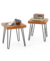 Gouun Square Teak Wood End Table with Metal Legs, 16 x 16 x 18 in