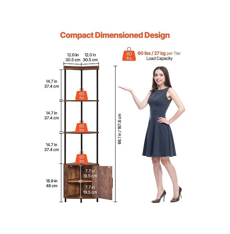Slickblue 5 Tier Corner Bookcase with Led Lights, Storage Cabinet and Display Shelves for Home Office