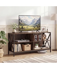 Gouun Wooden X-Shaped Metal Frame Tv Stand