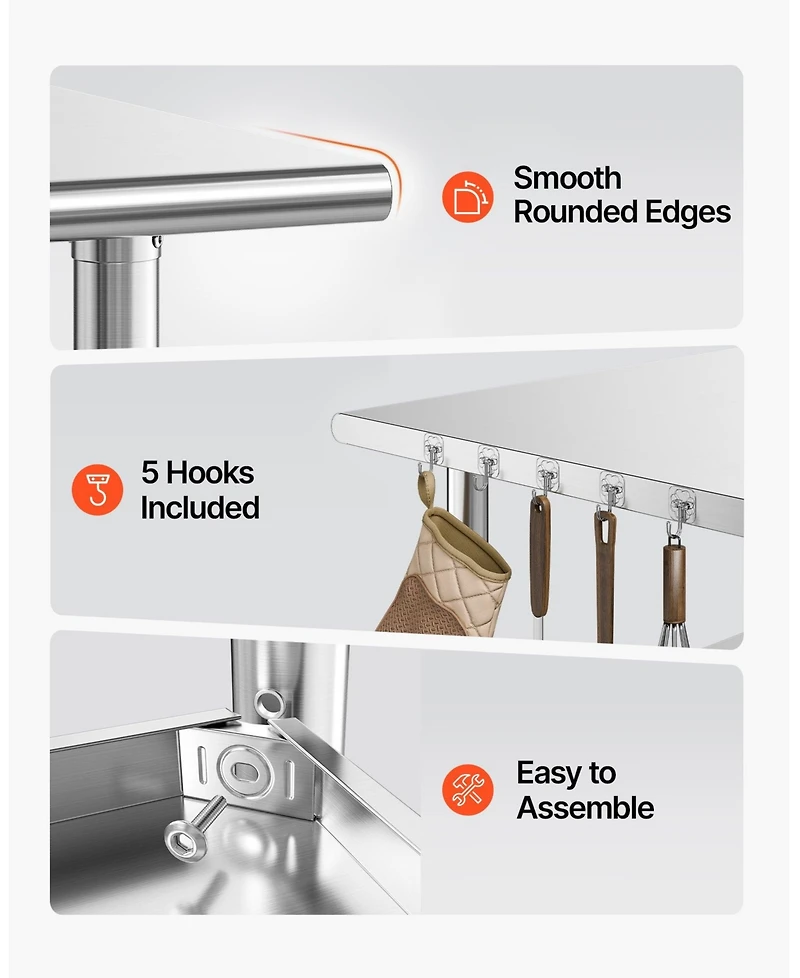 Hongge Mobile Stainless Steel Food Prep Table with Lockable Casters