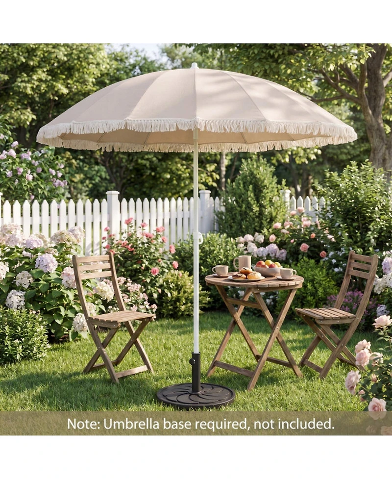 Gouun 7 feet Patio Umbrella with Fringe Boho Tassel Trim and Push-Button Tilt