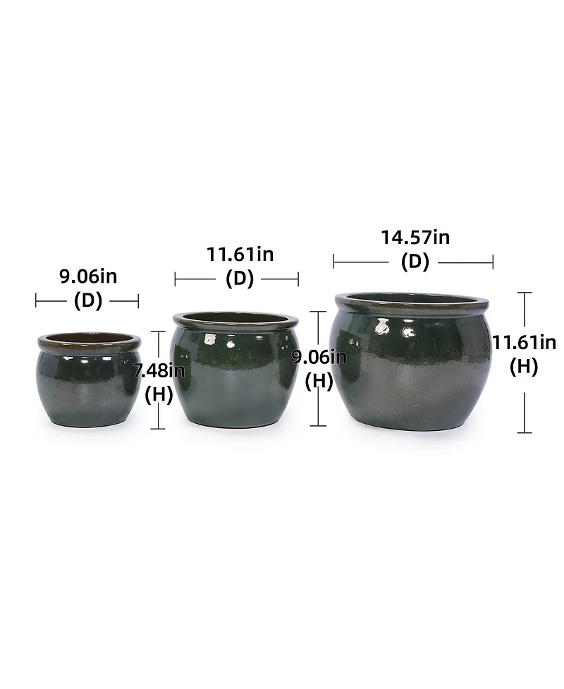 Yobtop Handmade Ceramic Planter Set - 15/12/9 Inch Succulent Herb Pots, Glossy Finish, Drainage Holes, Indoor Outdoor Decor