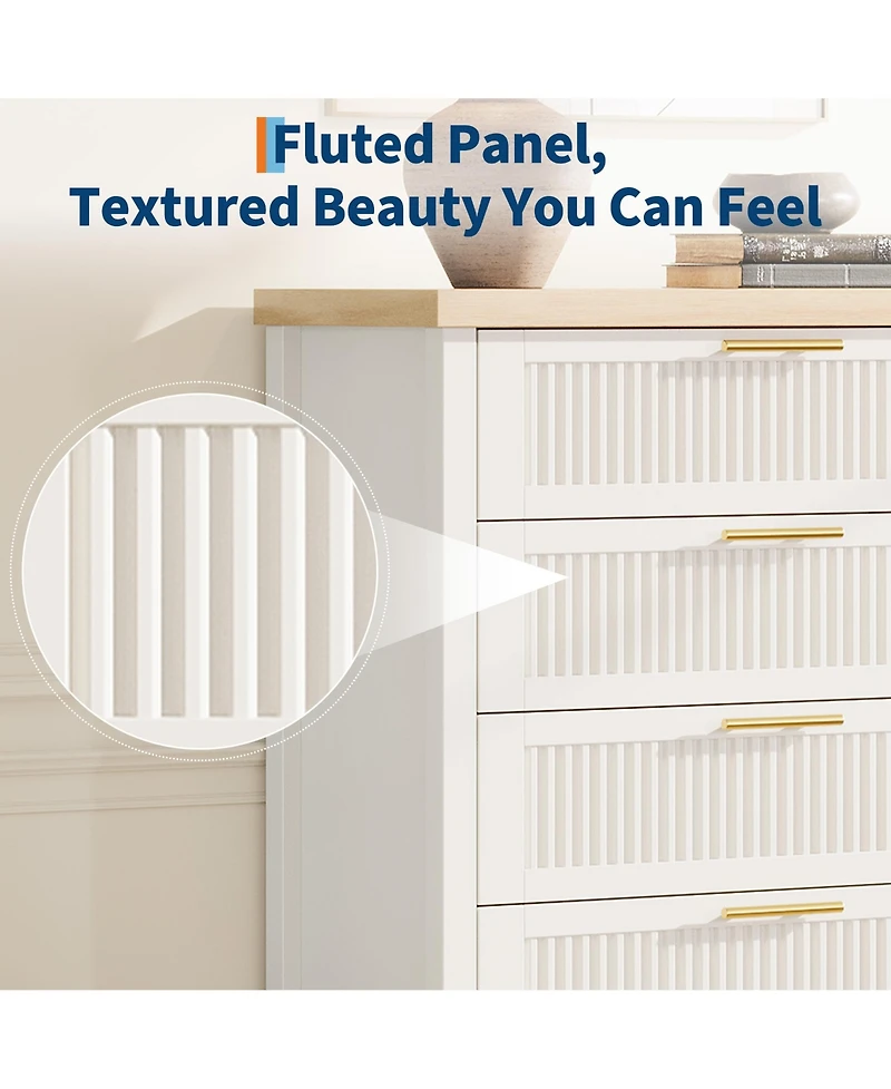homfan 42.9" Tall Fluted 5-Drawer Dresser, Wooden Clothes Storage Organizer and Tv Stand for Bedroom