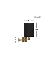 Barnes and Ivy Modern Swing Arm Wall Lamp Dark Antique Brass Plug-In Light Fixture Linen Cylinder Shade for Bedroom Bedside