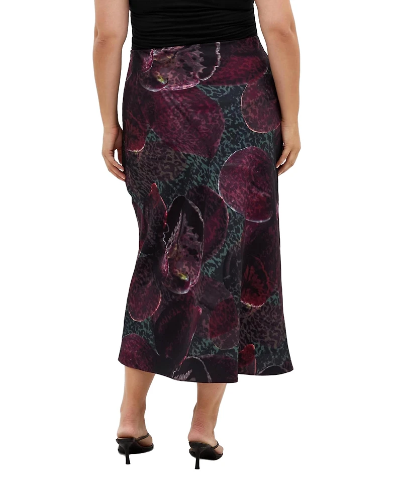City Chic Women's Plus Sienna Orchid Print Midi Skirt