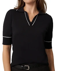 Cable & Gauge Women's Tipped Polo Sweater