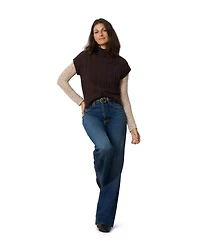 Cable & Gauge Women's Leaf Sleeveless Mock Neck Sweater