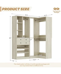 Aheaplus Corner Closet Organizer System Set with 2 Drawers and 3 Hanging Rods