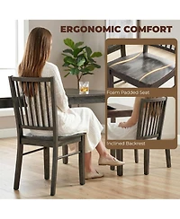 Homcom Set of 2 Farmhouse Dining Chairs with Solid Wood Legs