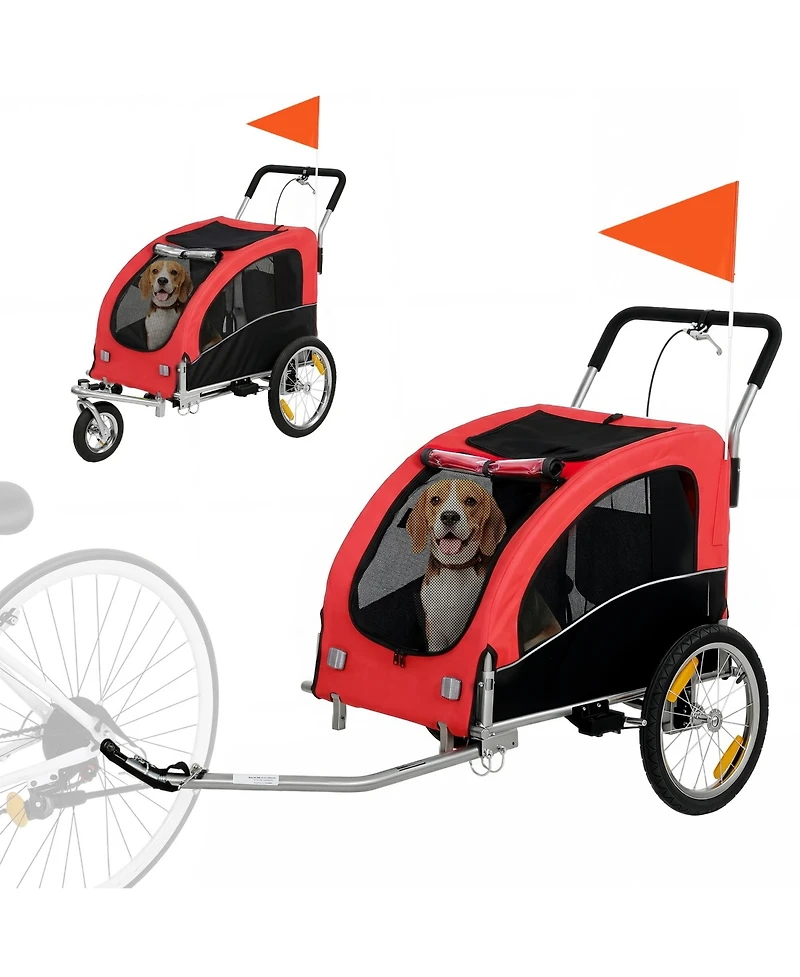 Aosom Pet Stroller with Canopy Storage Pockets Adjustable Handlebar, Green
