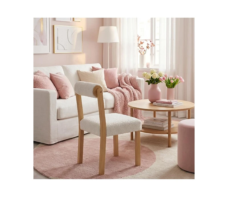 Gouun Wooden Dining Chairs Set of 2 with Cylinder Back and Sherpa Seat, 330 lb Each