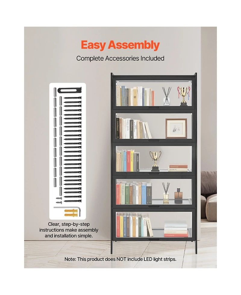 Sugift 68 Inch Tall 5-Tier Curio Display Cabinet with Acrylic Doors Wooden Frame Bookshelf