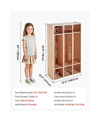 Sugift 3-Section Kids Wooden Coat Locker Cubby Organizer with 6 Hooks and Non-Slip Mat