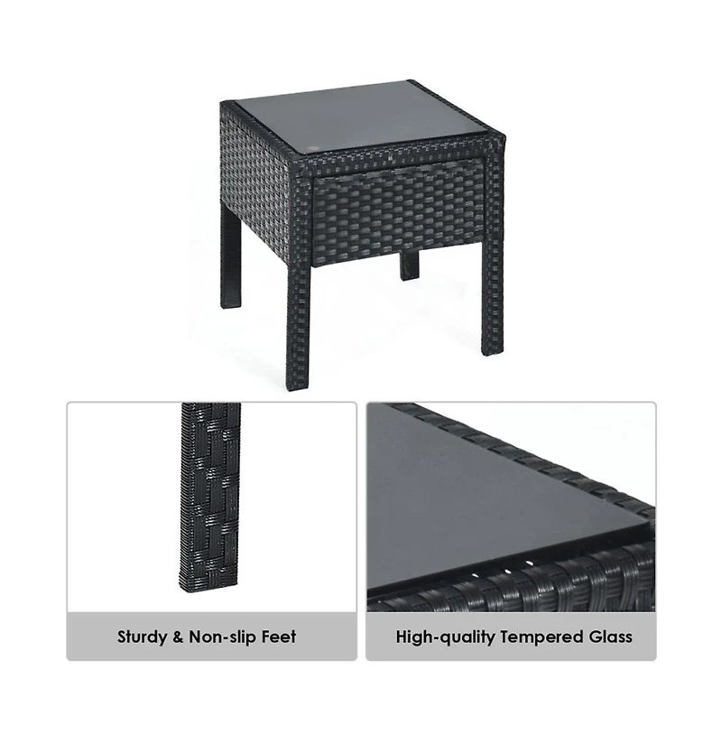 Boyel Living 3 Pieces Outdoor Rattan Patio Conversation Set with Seat Cushions