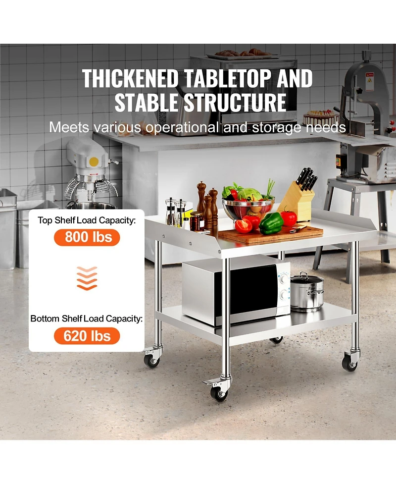 Hongge Stainless Steel Kitchen Work Table on Locking Casters