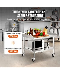 Hongge Stainless Steel Kitchen Work Table on Locking Casters