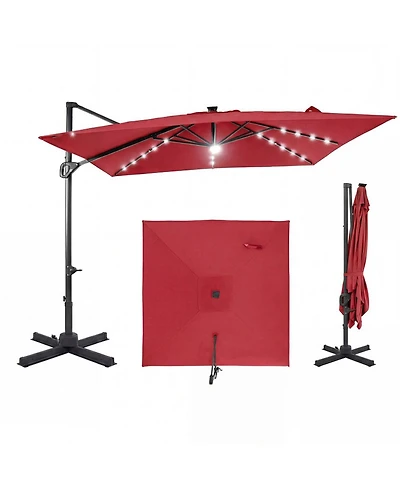 Gouun 10 feet Cantilever Offset Patio Umbrella with Solar Led Lights