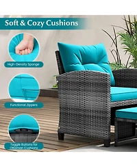 Gouun 5-Piece Patio Rattan Furniture Set with 2 Ottomans and Tempered Glass Table