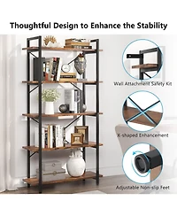 Tribesigns 5-Tier Industrial Bookshelf with Metal Frame