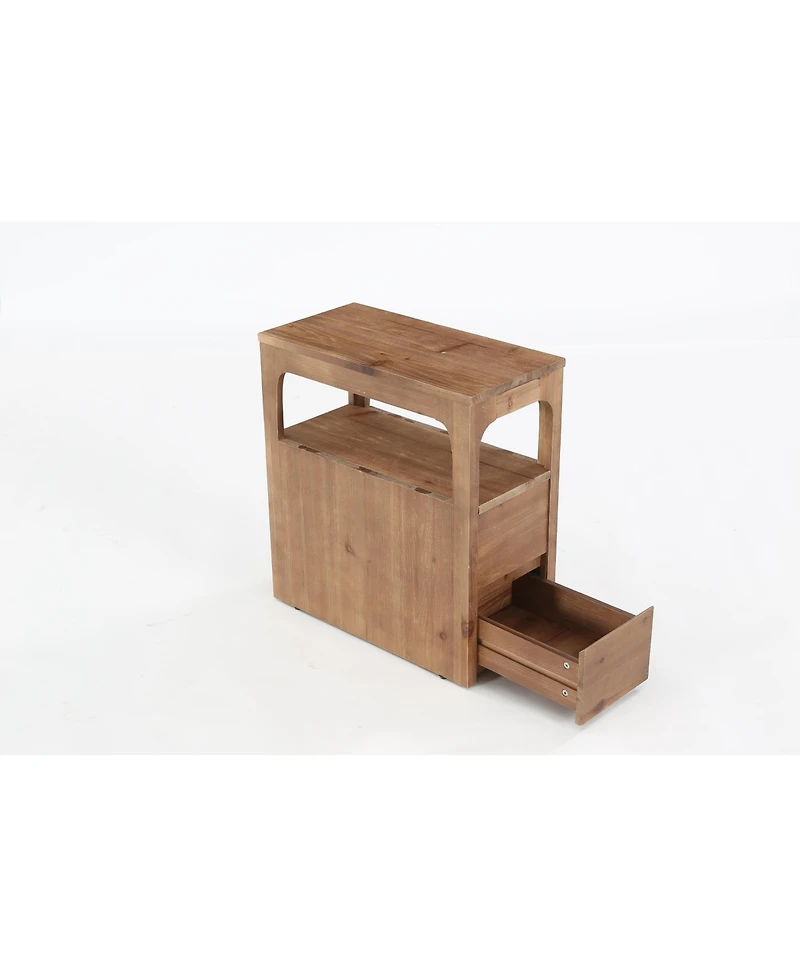 Tribesigns Narrow Solid Wood End Table with 2 Drawers and Open Shelf